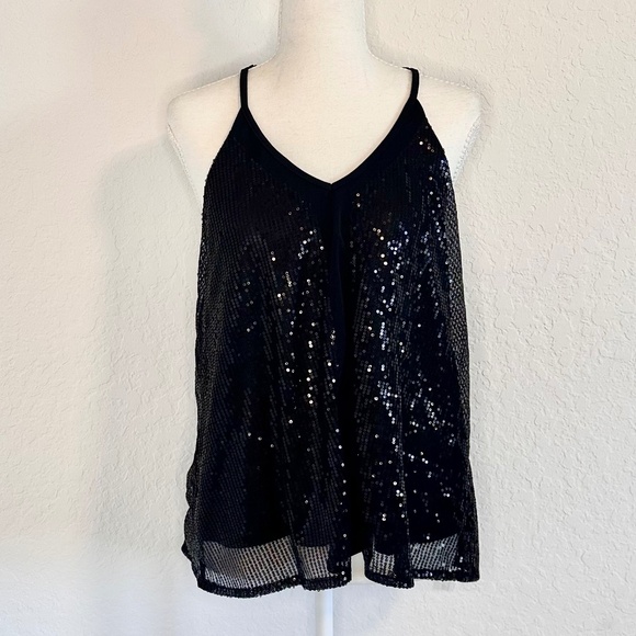 Tops - Black Sequin Camisole Tank Top, Size L